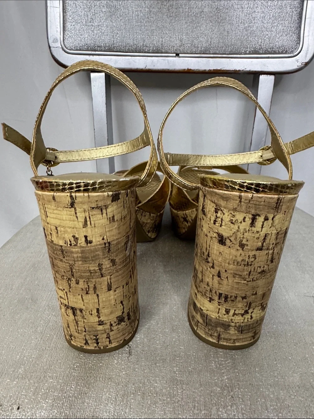 G by Guess Metallic Gold Cork Platform Sandals size 10 NWOT